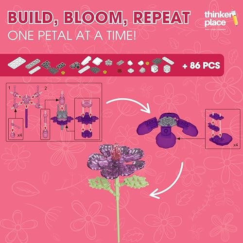 Image of STEM Magnolia Flower Building Blocks Set (86 Pcs, 12-in-1) | DIY Flower Pen Stand Kit for Kids 6+ Years (Boys & Girls) | Creative Craft & Learning Toy | Ideal Gift for Kids