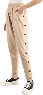 CHKOKKO Women's Regular Fit Mid Rise Casual Side Button Poly Cotton Track Pants Price In India