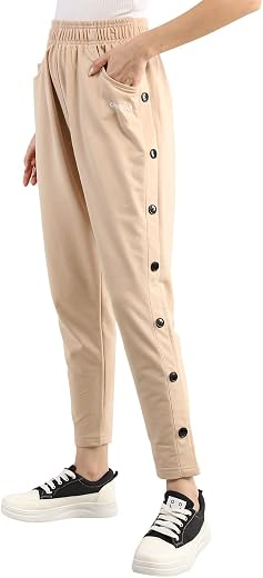 CHKOKKO Women's Regular Fit Mid Rise Casual Side Button Poly Cotton Track Pants