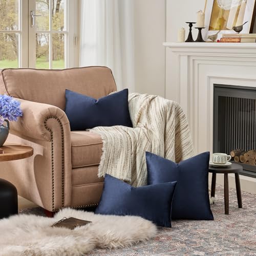 Image of GIGIZAZA Decorative Small Lumbar Pillow Covers,Cushion Covers Velvet Blue Pillows,Sofa Throw 12 X 20 Pillow Covers