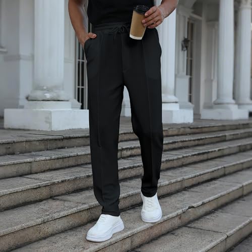 FZNHQL Men's Fashion Casual Lounge Pants with Elastic Waist Drawstring Trendy Textured Fabric Athletic Trousers and Pockets3