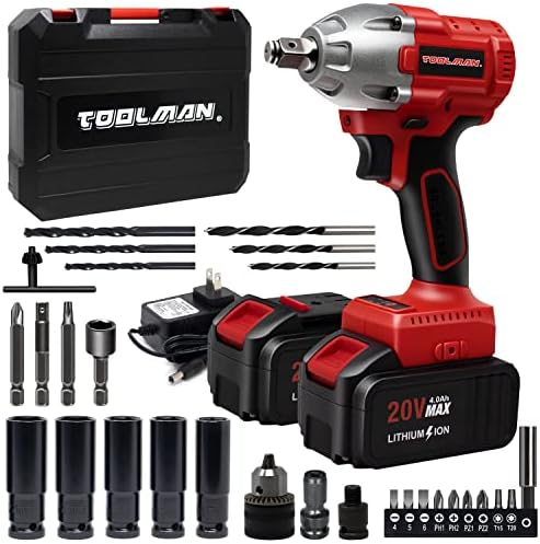 Toolman Lithium-ion 2pc Batterie Rechargeable Cordless brushless motor Lithium-ion Power Impact Wrench Driver kit 1/2" 20V ZTP010B