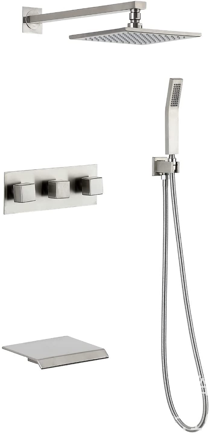 Sistema Doccia, Set di rubinetti per Doccia Set Combinato per Doccia a Pioggia a Parete Vasca in Nichel Spazzolato e Kit di Finiture per Doccia con soffione Doccia a Pioggia Quadrato da 8 Pollici, s