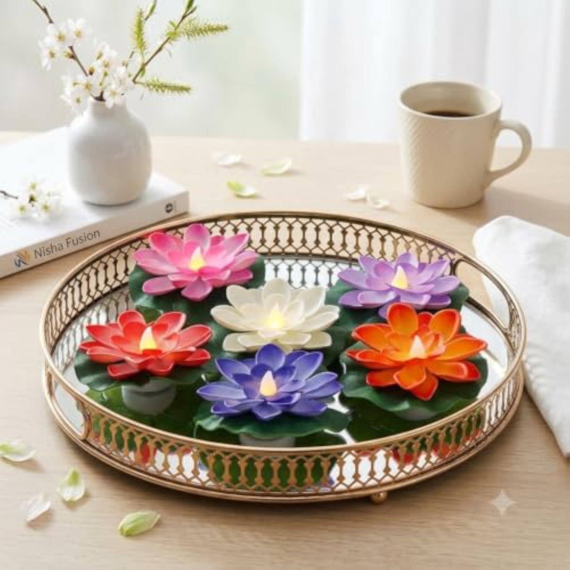Set of 6 Floating Lotus LED Flower Candles