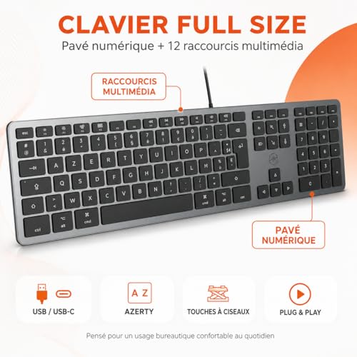 Clavier français AZERTY pour Mac Mobility Lab filaire USB gris sidéral noir - 3