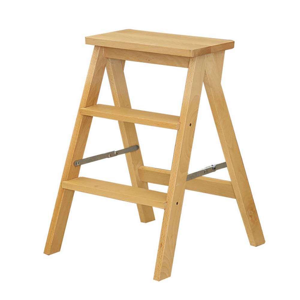 Escalera plegable LUNEZY estable y móvil con diseño de espina de pescado en color madera natural