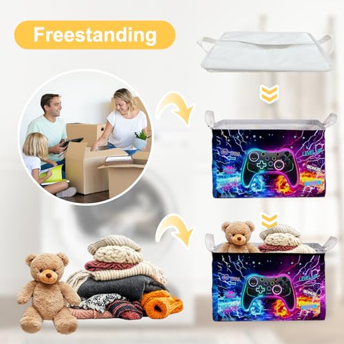 Image of Gamer Console Storage Box, Foldable Waterproof Toy and Clothes Storage Box, Portable Fabric Storage Box for Nursery, Games Room, Gamer Decor Basket for Boys and Girls, Storage Boxes for Books, Gifts
