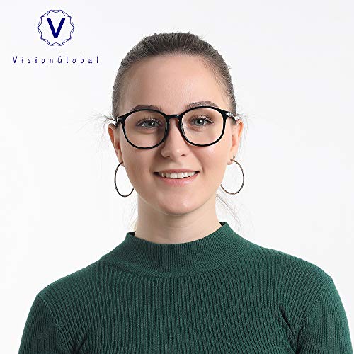 Image of VisionGlobal Blue Light Blocking Glasses for Women /Men, Anti Eyestrain, Computer Reading, TV Glasses, Stylish Oval Frame, Anti UV, Anti Glare(Black,No Magnification)