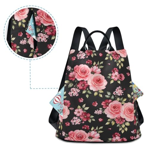 Image of ALAZA Rose Flowers Floral Black Backpack Purse for Women Anti Theft Fashion Back Pack Shoulder Bag