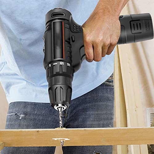 12V Akku-Bohrschrauber, Elektro-Bohrschrauber-Set mit Akku und Ladegerät, 3/8"-Schnellspannfutter, 2-Variable Geschwindigkeit, LED-Arbeitslicht, Bohrmaschine für Holzziegelwände Metall – Bild 3