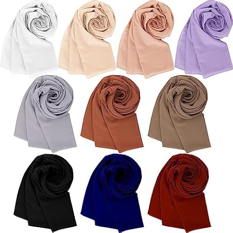 Beieverluck 10 Pieces Chiffon Hijab Head Scarf for Women Solid Color Chiffon Long Scarf Shawls and Wraps Lightweight, 10 Colors Cover