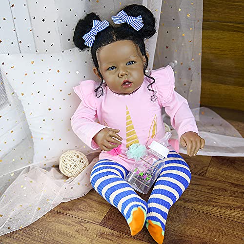 Rebornova Reborn Baby Dolls 20 Inch African American with Soft Body Lifelike Realistic Black Girl Doll Birthday Gift Set for Girl Ages 3+