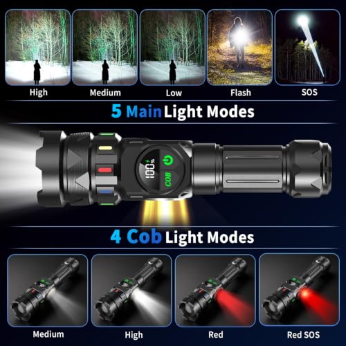 Image of Svoko High Power Rechargeable Torch Light, Long Range 2KM Beam, IP67 Waterproof LED Flashlight with 9 Light Modes, Adjustable Portable Torchlight for Camping and Outdoor Use