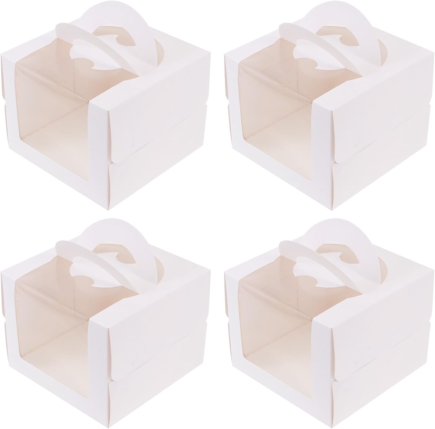 VANZACK Birthday Cake Boxes 4-Inch White Window Dessert Packaging Boxes Portable Cake Wrapping Containers for Party Baking 4pcs