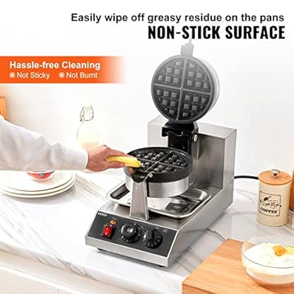 VEVOR Rundes Waffeleisen Waffel 1300 W, Kontaktgrill Belgische Waffeleisen 4 Stk. Edelstahl Waffeln Automat inkl. Lebensmittelclip & Bürsten & Verbrühungssicherer Griff, für Cafés, Restaurant usw. – Bild 5