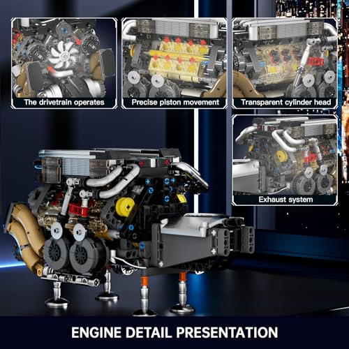 Image of Mould King W16 Engine Kits that Runs, Build Your Own Twin V8 Engine, Visible Car Motor Blocks Set, Physical Science Experiment Models for Teens, Best STEM Toy Gifts for 14+ and Adult 10131 (952 Pcs)