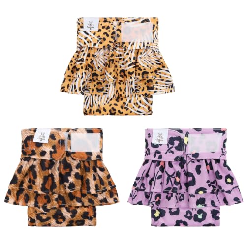 Image of CuteBone Female Dog Diapers with Skirts 3 Pack Reusable Puppy Dresses Pants for Heat Cycle Period QBD39XL