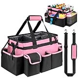 ZIOZERTT Cleaning Caddy,Large Cleaning Bags for Housekeepers,Cleaning Supplies Organizer with Handle,Pink