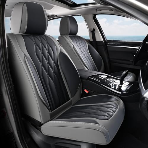 Image of Coverado Front Seat Covers, Car Seat Protector, Waterproof Nappa Leather Cushion, Fit for Most Sedans SUV Pick-up Truck-Gray&Black
