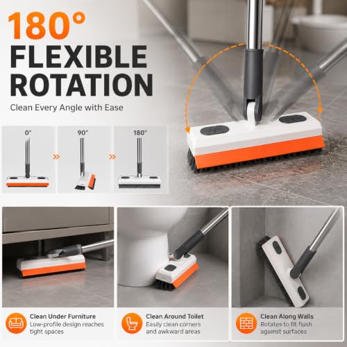 Image of Magic Broom Silicone Floor Wiper - Heavy Duty, Durable & Efficient Floor Cleaning Tool Stainless Steel Extendable Big Handle Bathroom and Kitchen Squeegee (Orange 3 in 1 Wiper)