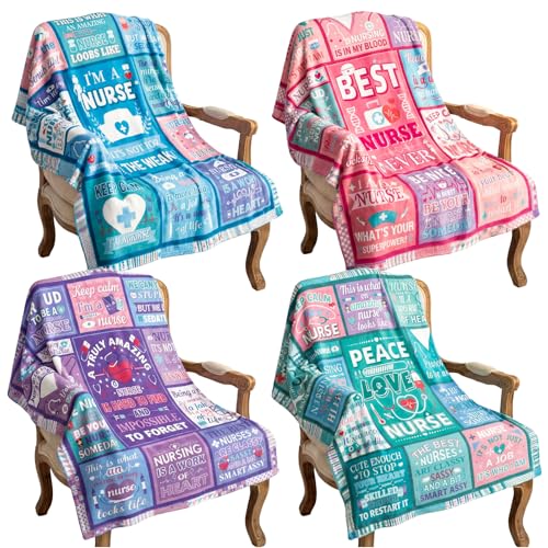 HunnmingRe 4 Pcs Nurse Blanket Gifts for Women Men 60 x 50 Soft Throw Blanket with Inspirational LPN RN CNA Gift Nurses Week Day Present School Graduate Birthday Appreciation Present