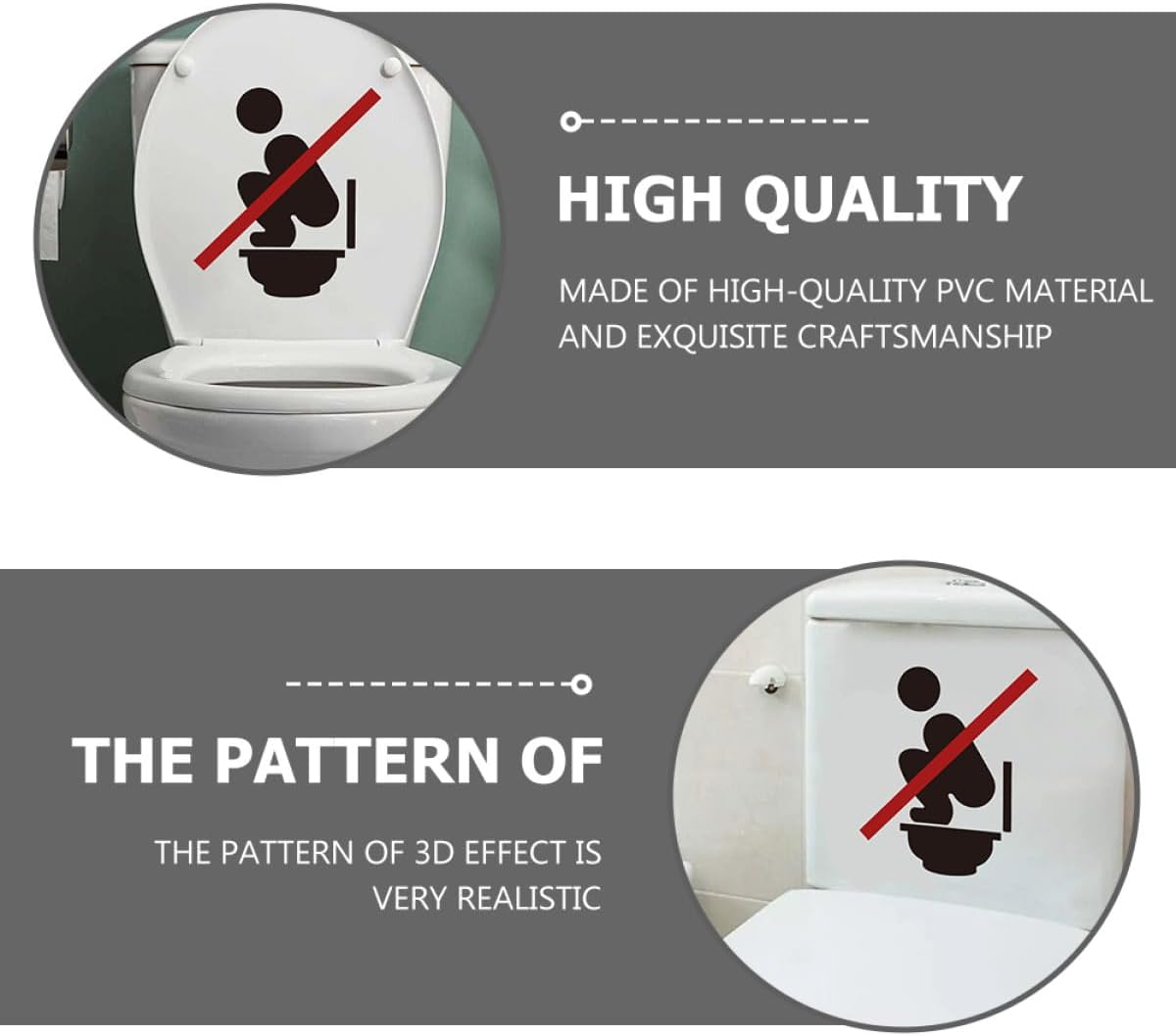 Removable Toilet Sign Decal with Adhesive, 2pcs 30x30cm Bathroom Wall Stickers for Restroom Warning and Toilet Lid Sign