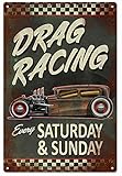 Hot Rod Drag Racing Car Tin Signs Vintage Decor for Bars,Diner,Cafes Pubs Garage Home Wall Art Poster Metal Plaques 11.8x7.9 Inch