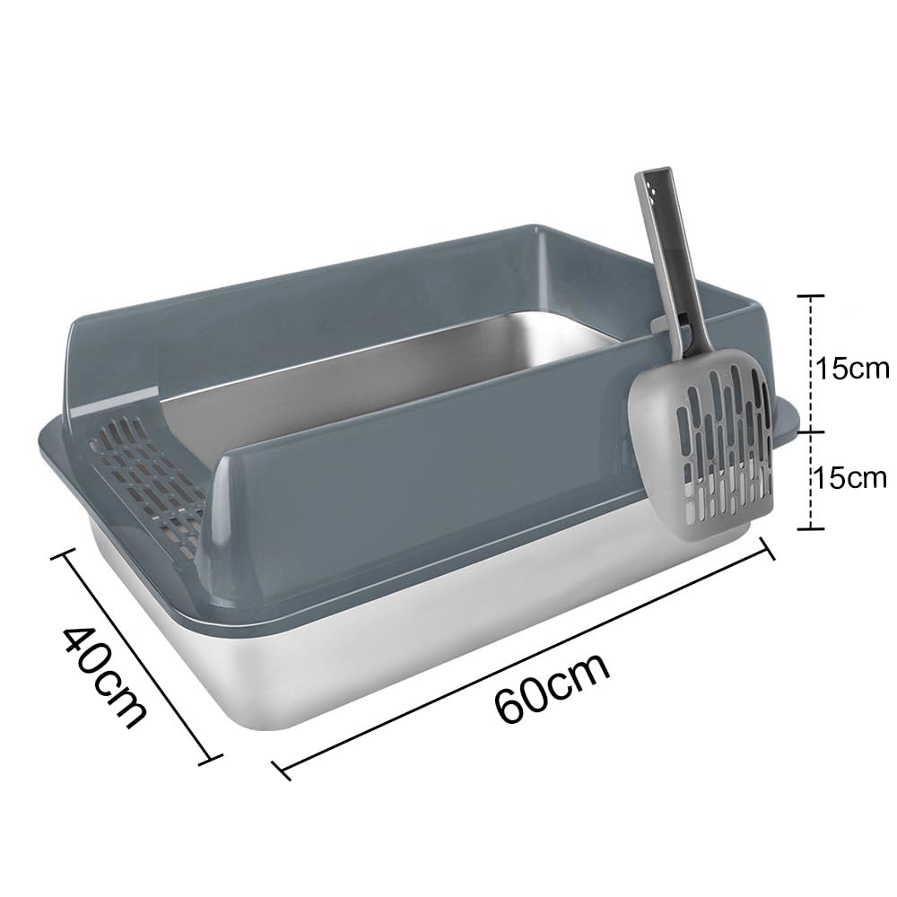 Lettiera in acciaio inossidabile, lettiera per gatti, impermeabile e anti-ribaltamento, lettiera per gatti semi-chiusa, 60 x 40 x 30 cm (grande) grigio