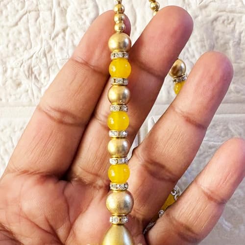 Image of Adikala Craft Store Handmade Ethnic Silk Latkan Tassel Set of 2 for Saree Pallu, Blouse, Suits, Dupatta, Lehenga Decor | Wedding Festival Occasion (Round Yellow)