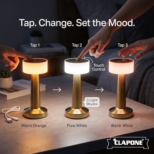 Image of Table Lamp /Table Lamp Study Room /Lamp Table /Led /Wireless Led Touch 3 Mode Metal /Bed Lamps Bedroom Side /Rechargeable Metal Touch /Warm Lighting /Bedside Lamp /Nightstand (White Lamp, 1 Pcs)