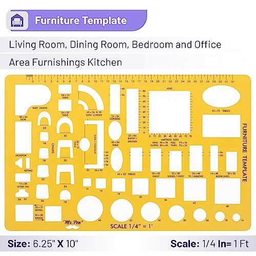 Mr. Pen- House Plan, 3 Pack, Orange, Interior Design and Furniture Templates, Drafting Tools and Ruler Shapes for Architecture, Drafting Tools, Architecture Supplies, Drafting Templates - Thumbnail 5