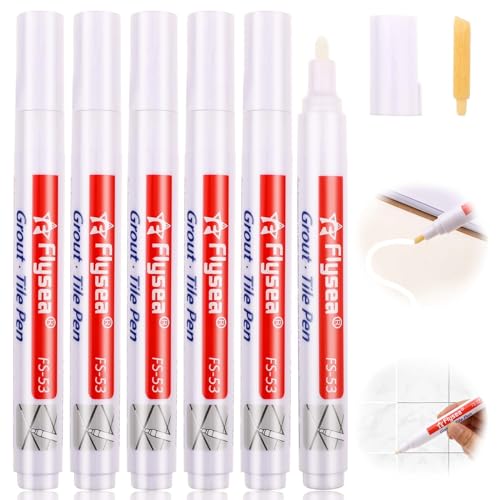 Molain Fugenstift Weiß, 6 Stück Fugenstift Fugenmörtel mit Ersatzspitze, Wasserfest Fugenstift Reparatur Marker für Fliesen Wand Boden fugenmarker fliesenreparaturstift fugenfüller(Weiß)