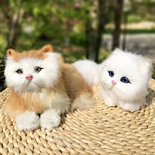 Pack of 2 Realistic Furry Baby Cats Figurines Simulation Kittens/Synthetic Fur Pet Stuffed House Animal Replica/Photo Props/Collectible Gift (Orange+White)