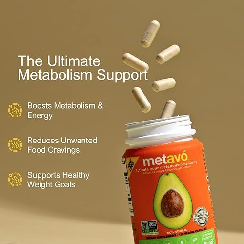 Miniatura 4 de Metavo Cápsulas de metabolismo Suplemento de apoyo energético Apoyo natural avanzado Frena los antojos de azúcar con aguacate a base de aguacate