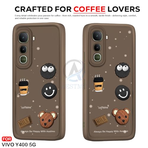 Image of AESTMO Back Case Cover for Vivo Y400 5G Cover | Cute Fun Cartoon 3D Ball | Coffee Silicone Case | Full Body Protection | Camera Protection Back Cover for Vivo Y400 5G (Brown)