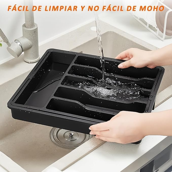 Image of Zollyss Cutlery Tray for Kitchen Drawer | Expandable Drawer Organizer Utensil Tray | Adjustable Cutlery & Flatware Holder for Spoons, Forks, Knives | Plastic Cutlery Organizer