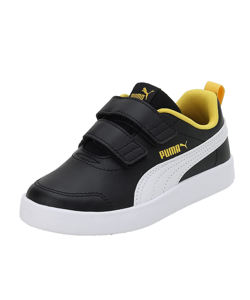 Puma Unisex-Kid Courtflex v2 V Pre-School Black-White-Pele Yellow Sneaker - 12UK (37154327) (B09YXQ3W5X) Amazon Price History, Amazon Price Tracker