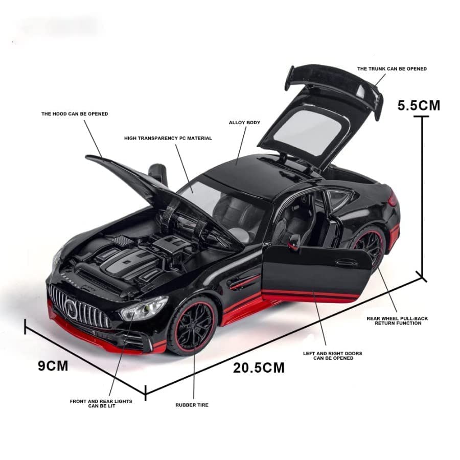Image of Kids Toy car 1:24 Scale Die cast Metal Toy Car for Kid Model AMG GTR Metal Cars with 4 Openable Doors Light and Musical Sound (Multi)