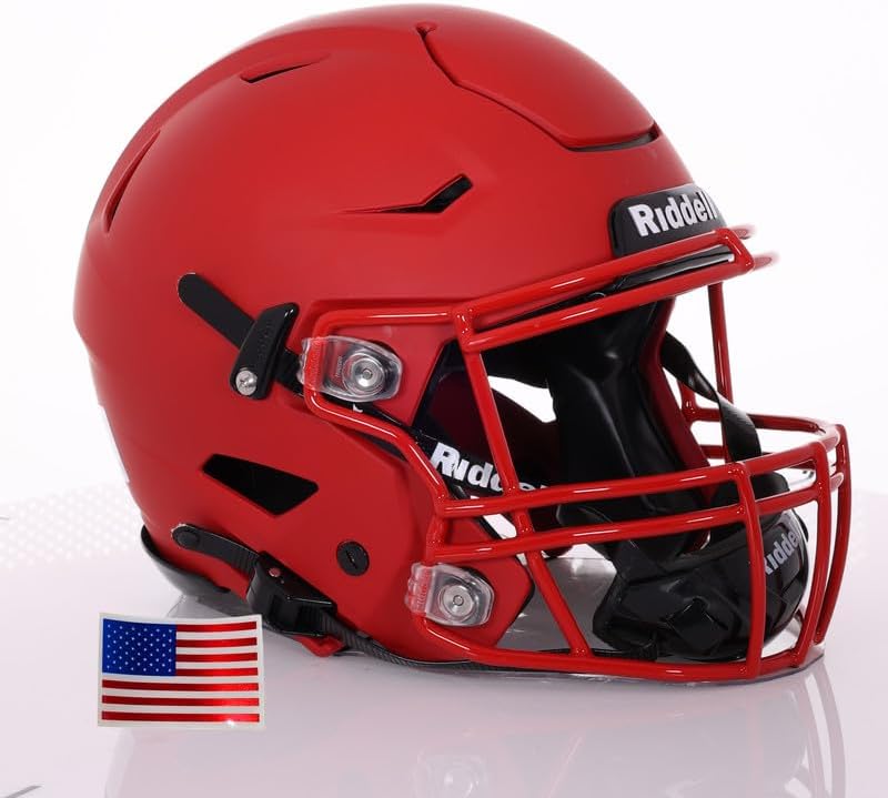 2025 Riddell SpeedFlex Adult w/Scarlet SF-2BD Facemask + US Helmet Flag Decal - Green Gridiron