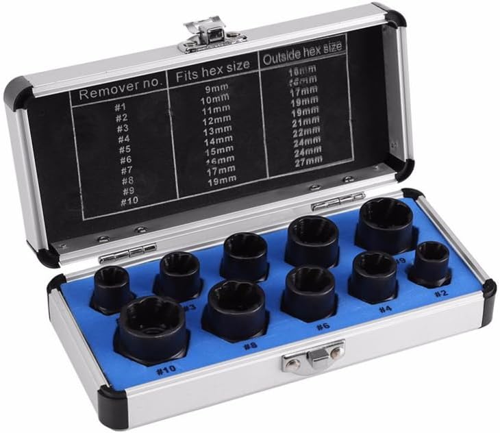 Generic 10pcs Nut Bolt Remover Extractor Hex Head Screw Extractor Broken Bolt Stud Extractor Set (9-19mm) Broken Bolt Removal Kit Black - (Color: 10pcs high)