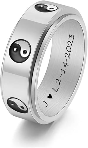 LiFashion Anillos giratorios personalizados Yin Yang para él y ella, anillo personalizado de Tai Chi Yin Yang para aliviar el estrés y la ansiedad,