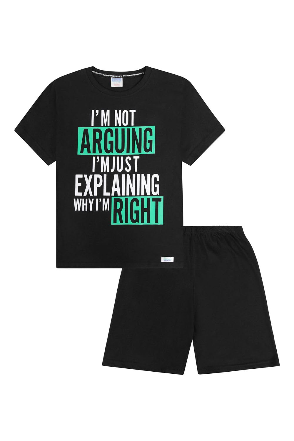 ThePyjamaFactory Boys I'm Not Arguing I'm Just Explaining Why I'm Right Short Cotton Pyjamas (13 Years) Black