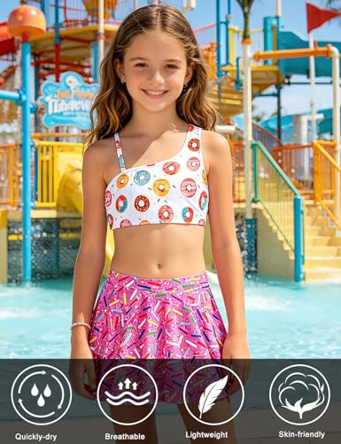 Image of RAISEVERN Girls Swimsuit 3 Piece Bathing Suits Cute Swimwear for 5-12 Years