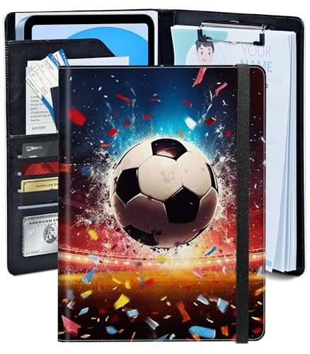 BREIDMKFM Soccer Ball Clipboard Folder Portfolio, Leather