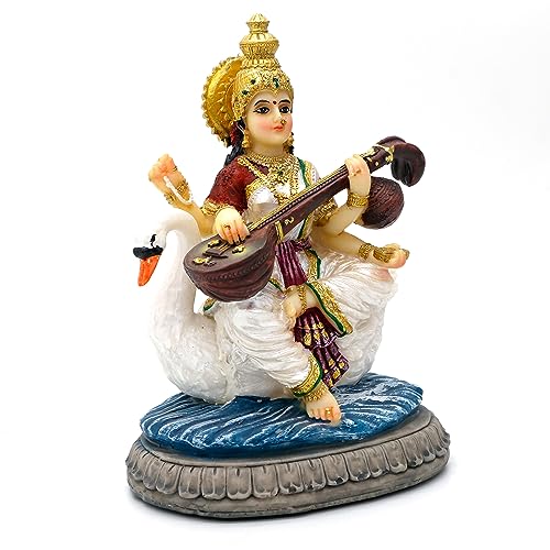Indian Gifts Item Saraswati Statue - 5.5”H Saraswati Puja Diwali Gifts Pooja Vasant Panchami Home Office Temple Mandir Altar Yoga Studio Meditation Room Decor India Wedding Housewarming