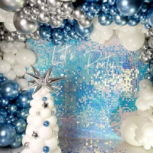 Image of 60 Pcs Baby Blue and Silver Balloons, 12 Inch Light Blue Dusty Pale Blue White with Chrome Metallic Silver Party Latex Balloons for Bridal Baby Shower Baptism Wedding Birthday Party Decorations