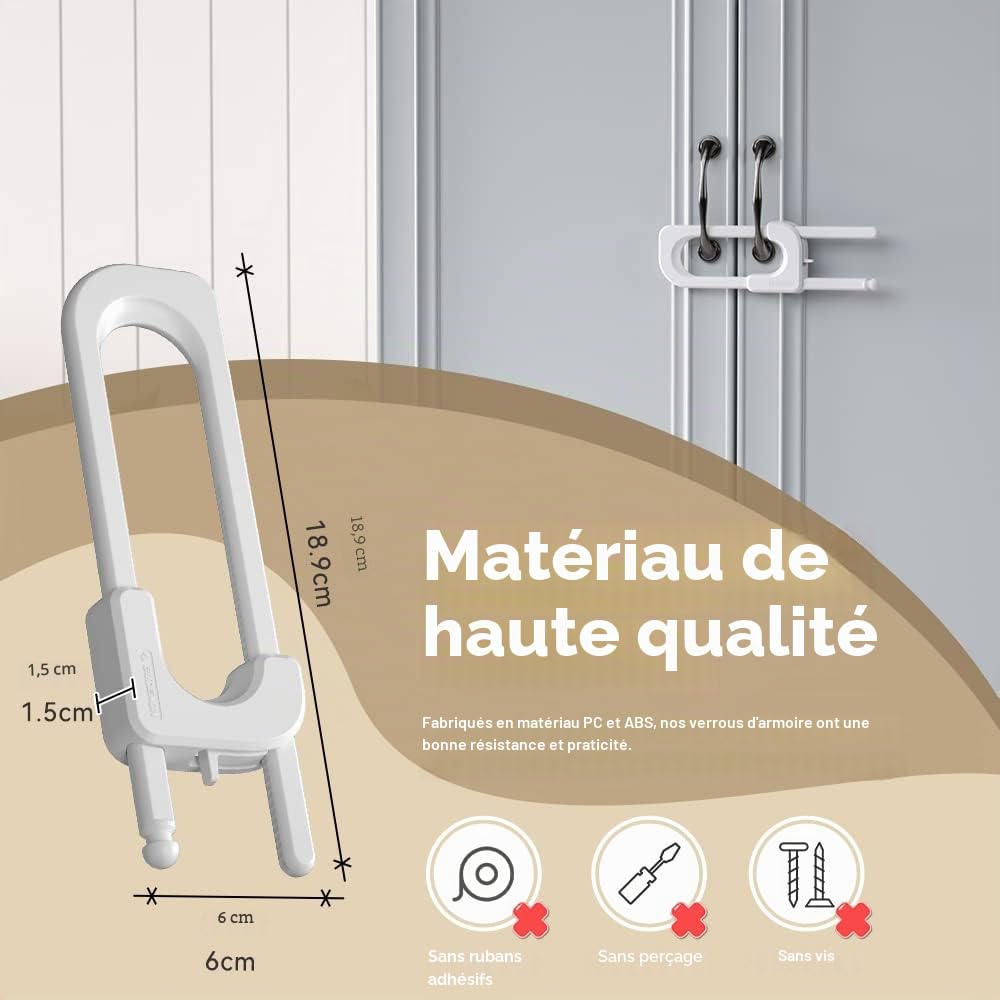 EUDEMON Lot de 3 Verrous de Sécurité pour Armoire en Forme de U, Verrou de Sécurité pour Bébé pour Tiroirs et Poignées de Placard, Commode, Cuisine, Rangement, Facile à Installer
