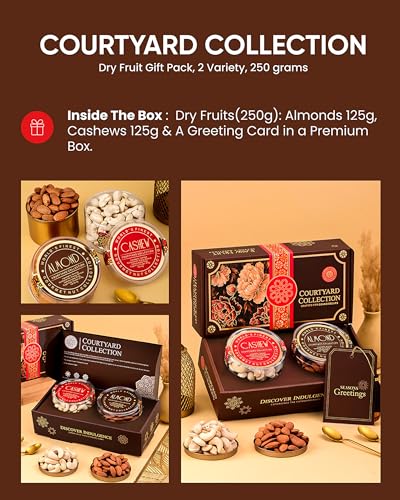 Image of Hyperfoods Dry Fruits Gift Box 250g RawFruit Courtyard Collection Pack of 2 DryFruits Gift Pack Rakhi Hamper for Brother Rakhi Gift Hamper for Sister Dry Fruits Gift Hamper Dryfruit Box for Gift