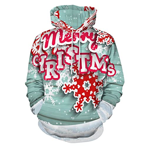 Sweat à capuche pour adultes motif Noël imprimé flocon de neige coupe ample XL