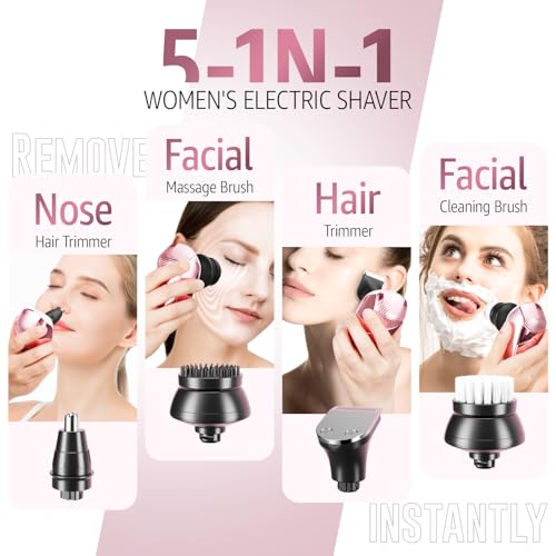 SHPAVVER Electric Razors for Women Legs: 5-in-1 Rechargeable Body Shaver - Waterproof Wet Dry Hair Remover - Trimmer for Lady Face Underarms Public